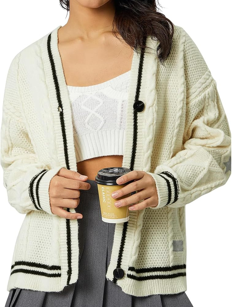 CAIYING Cardigan for Women Long Sleeve V Neck Star Print Button Down Open Front Knit Cardigans Sw... | Amazon (CA)