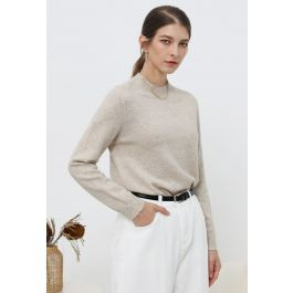 Pull en laine à manches longues et col montant en lin réconfortant | Chicwish