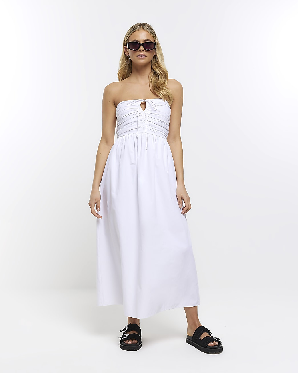 White bandeau midi dress | River Island (UK & IE)