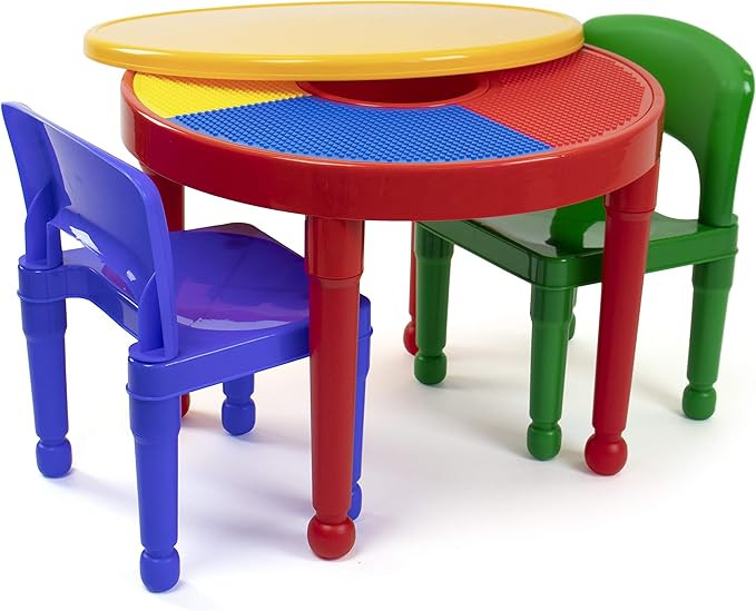 Tot Tutors Kids 2-in-1 Plastic Building Blocks-Compatible Activity Table and 2 Chairs Set, Round,... | Amazon (US)