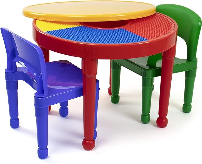 Tot Tutors Kids 2-in-1 Plastic Building Blocks-Compatible Activity Table and 2 Chairs Set, Round,... | Amazon (US)