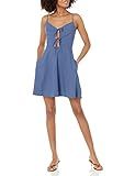 BCBGeneration womens Fit and Flare Spaghetti Strap Tie Front Cutout Mini Dress, Denim, XX-Small US | Amazon (US)