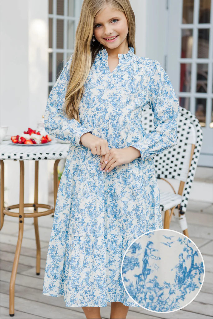 Girls: Ready For It All Blue Toile Midi Dress | The Mint Julep Boutique
