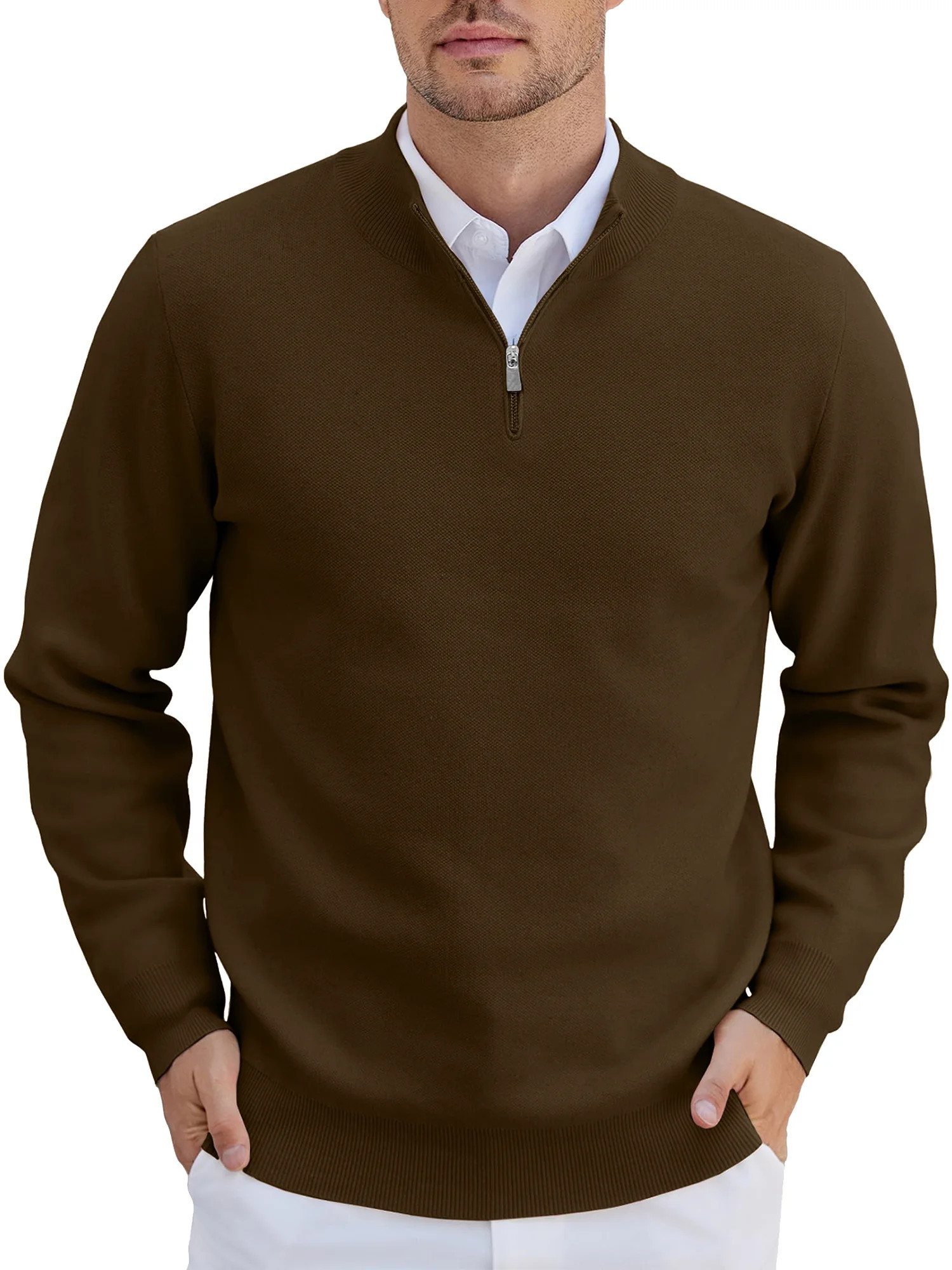 HAOMEILI Men's Quarter Zip Up Sweaters Slim Fit Lightweight Mock Neck Pullover Casual Polo Sweate... | Walmart (US)