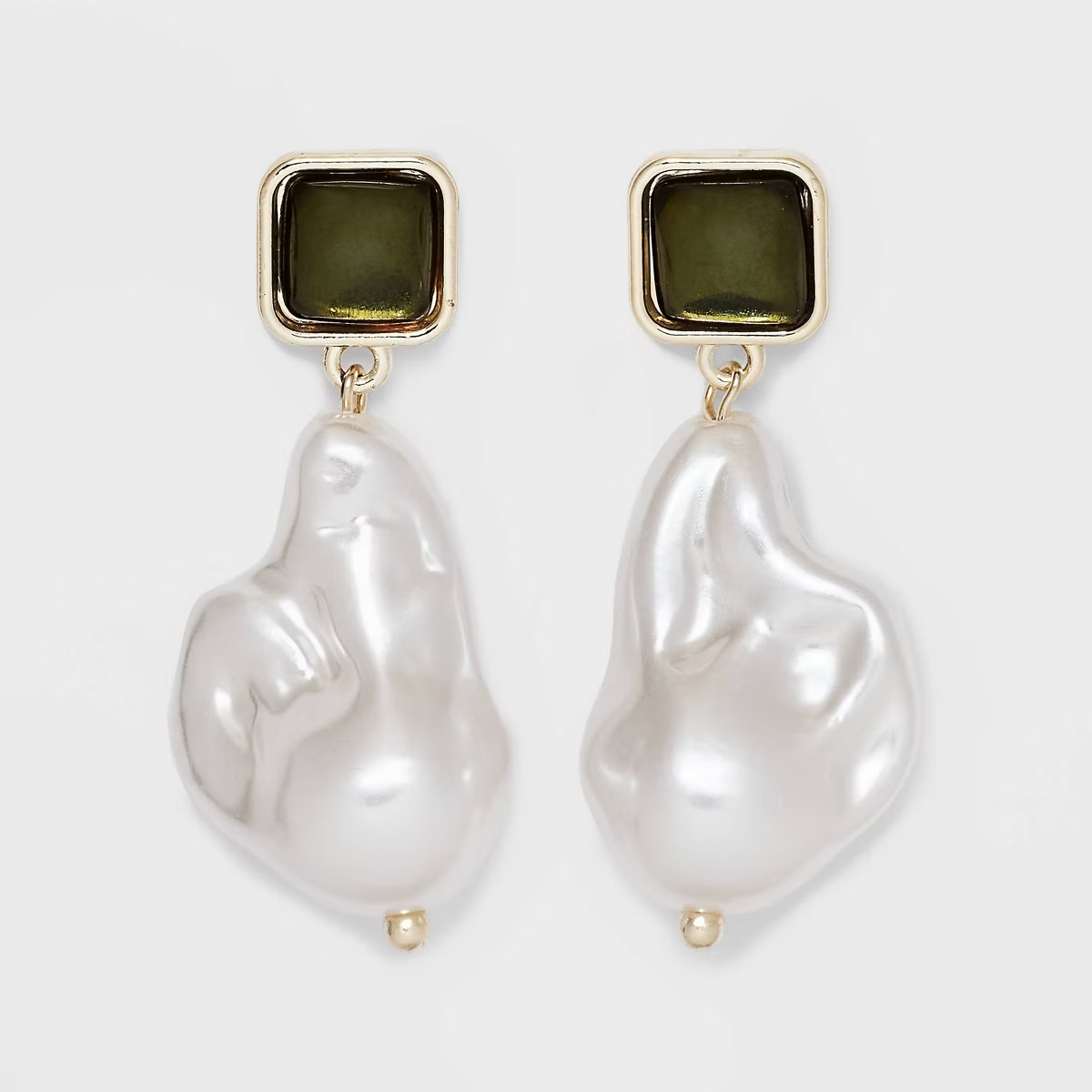 Green Stone Pearl Drop Earrings - A New Day™ White | Target