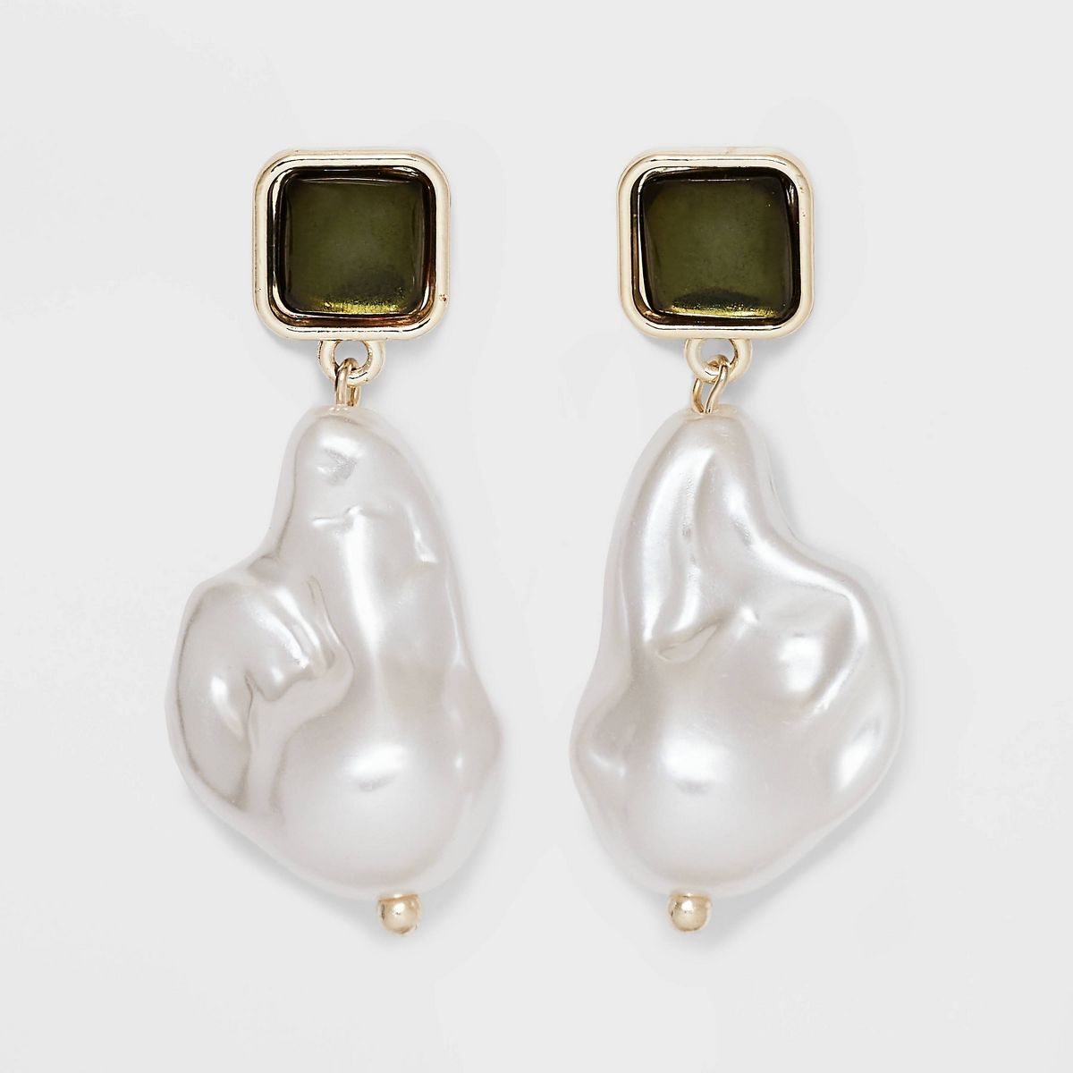 Green Stone Pearl Drop Earrings - A New Day™ White | Target