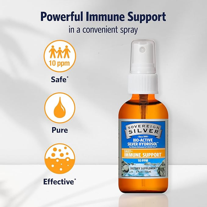 Sovereign Silver Immune Support, Colloidal Silver, Bio-Active Silver Hydrosol,10 ppm, Fine Mist S... | Amazon (US)