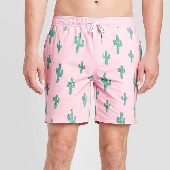 Men's 7" Cactus Swim Trunks - Goodfellow & Co™ Pale Pink | Target