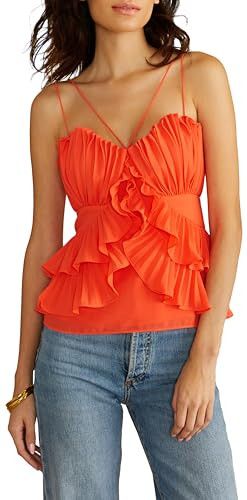 AMUR Women's Sandie Pleated Shell Top, Spicy Coral | Amazon (US)