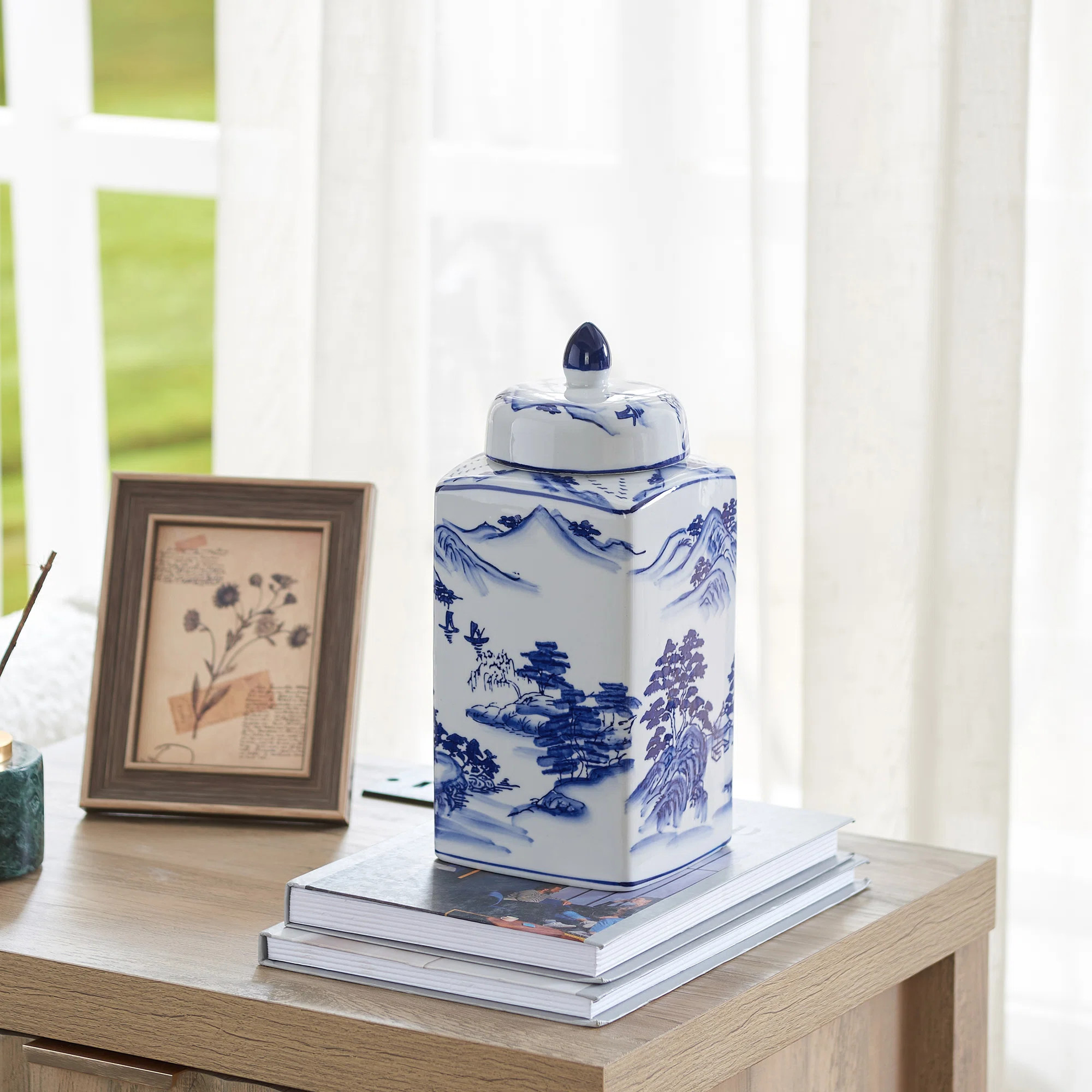 Shanquia 9.44" Handmade Blue White Chinoiserie Ceramic Ginger Jar/ Table Vase | Wayfair North America