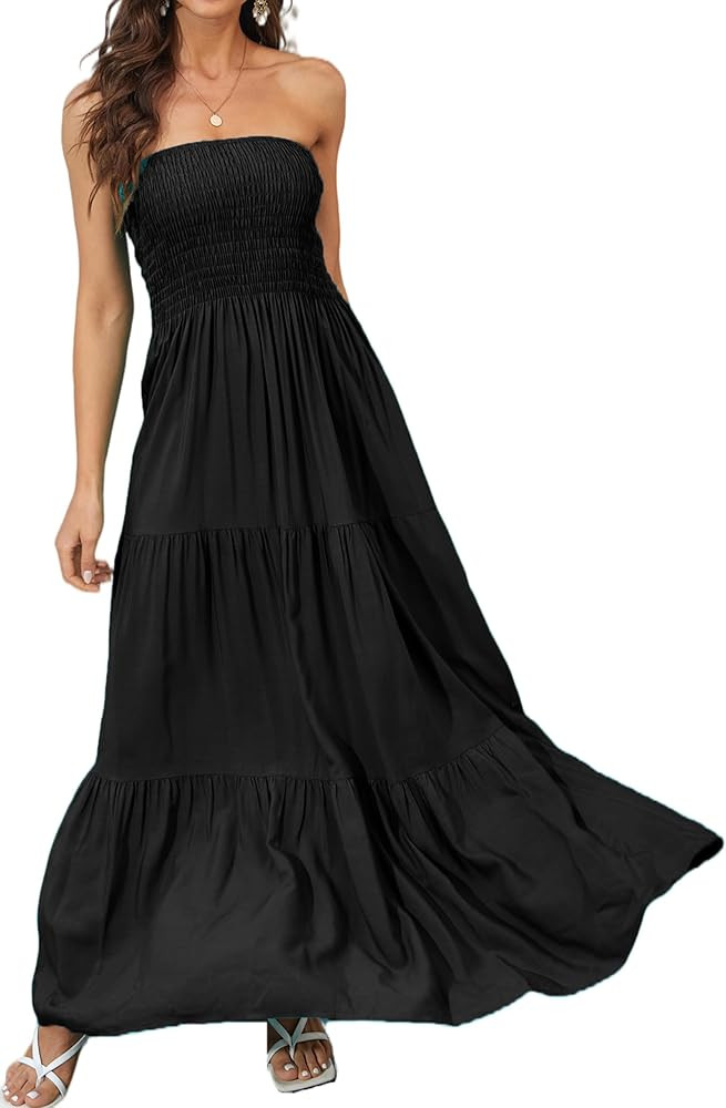 Women Strapless A Line Maxi Dress Tube Top Backless Casual Summer Dress | Amazon (US)