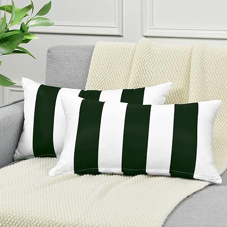 Black and White Striped Lumbar Throw Pillow Covers, Outdoor Indoor Waterproof Pillowcase, All We... | Amazon (US)
