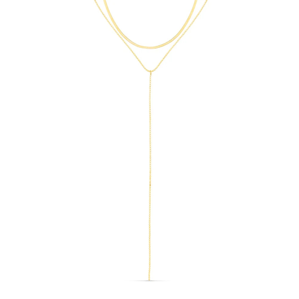 Snake & Beaded Chain Lariat 2-Row Necklace | Orelia
