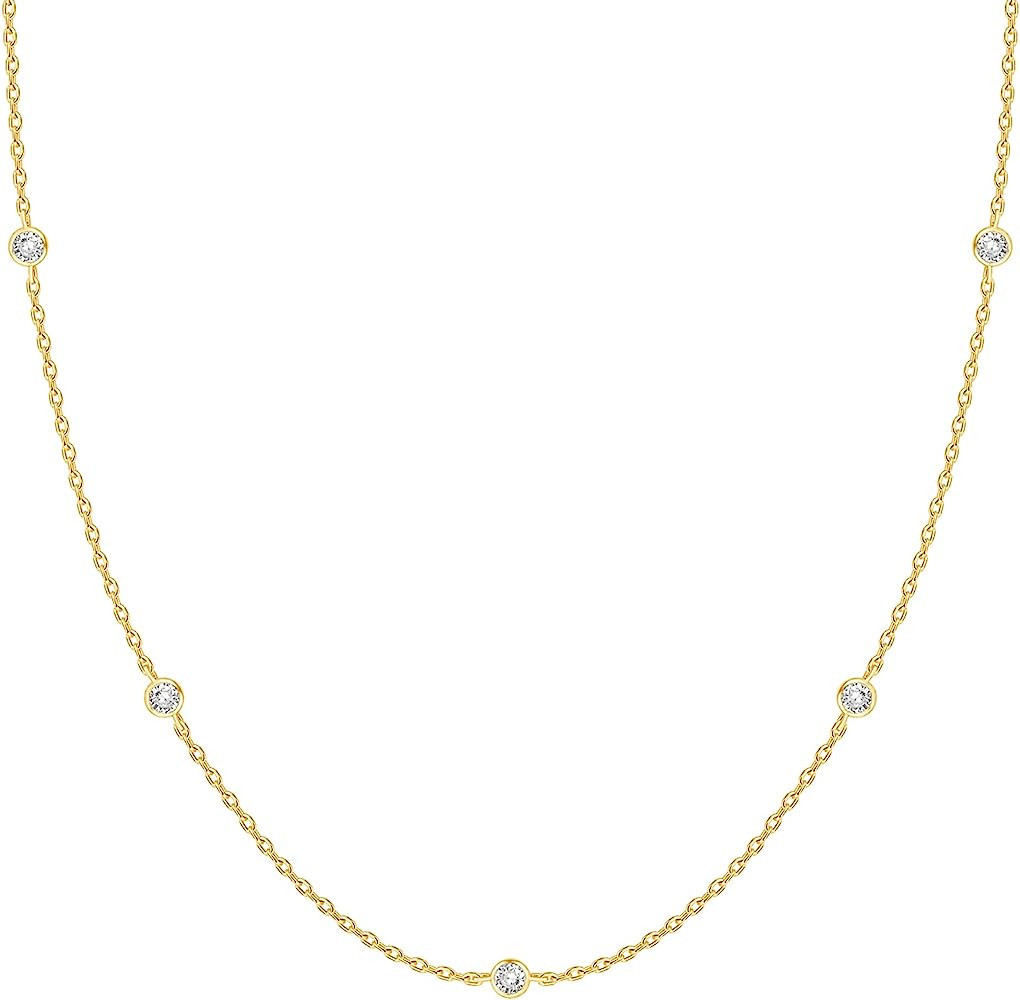 PAVOI 14K Gold Plated Station Necklace | Simulated Diamond BTY Necklace | Womens CZ Chain Necklac... | Amazon (US)
