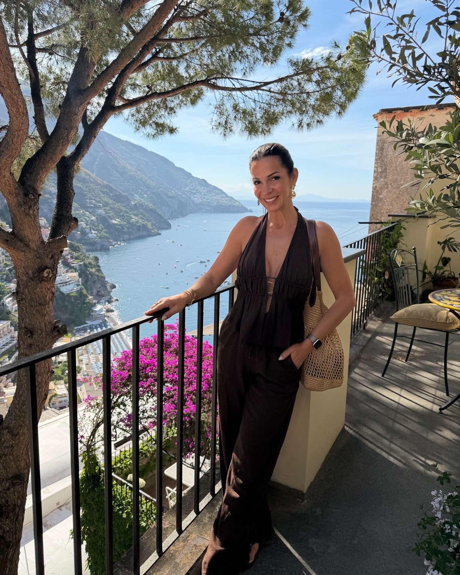 What I wore to out boat day in Positano. The cutest brown linen set from garage over my brown Abercrombie one piece swimsuit. My favorite Mango beach bag and Zara flip flops.

#LTKTravel #LTKSwim #LTKOver40