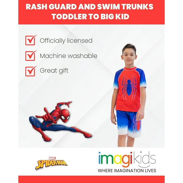 Marvel Spider-Man Toddler Boys Rash Guard and Swim Trunks Outfit Set Toddler to Big Kid | Walmart (US)