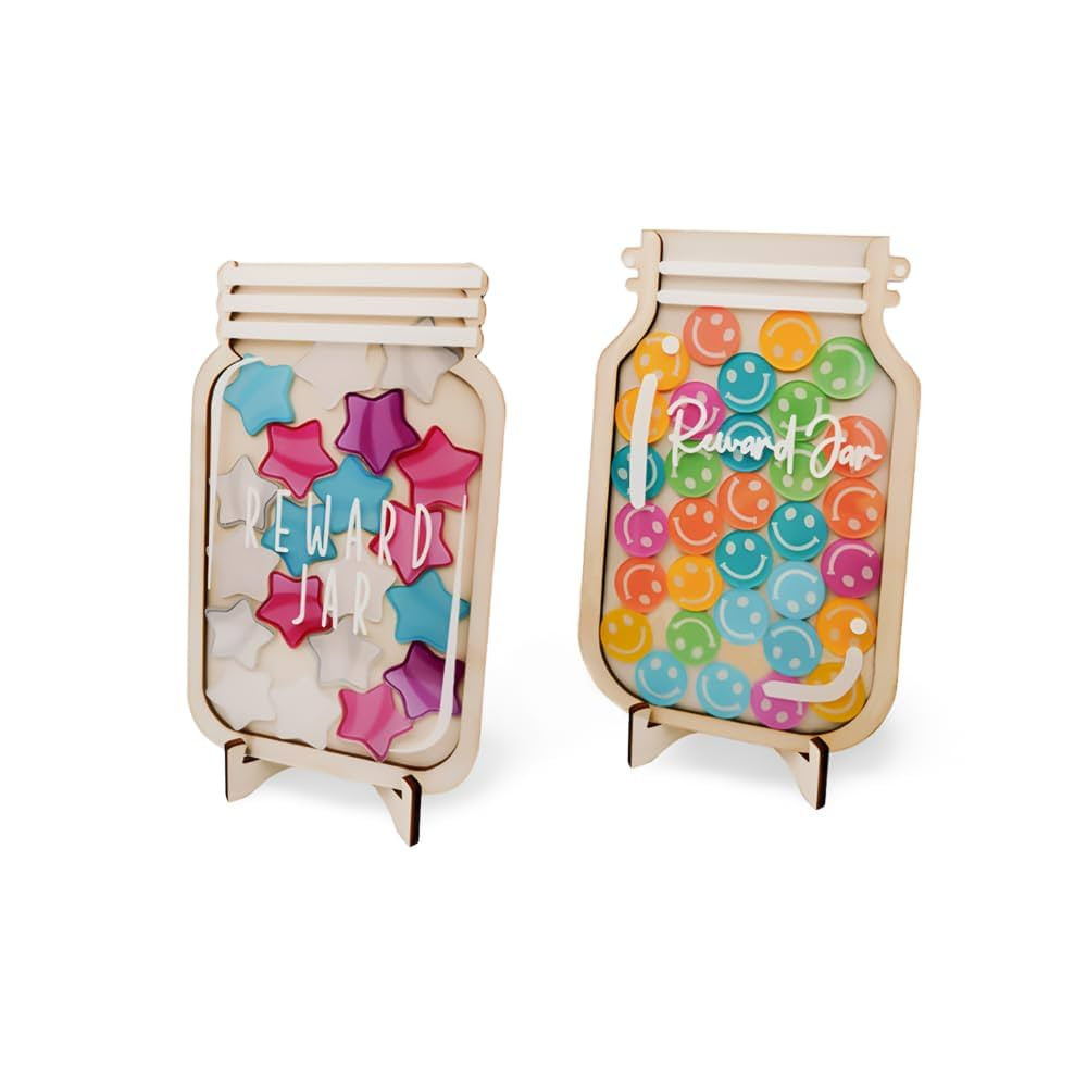 2-Pack Magnetic Reward Jars for Kids - 61 Token Behavior Chart (36 Smiley Faces + 25 Star-Shaped ... | Amazon (US)