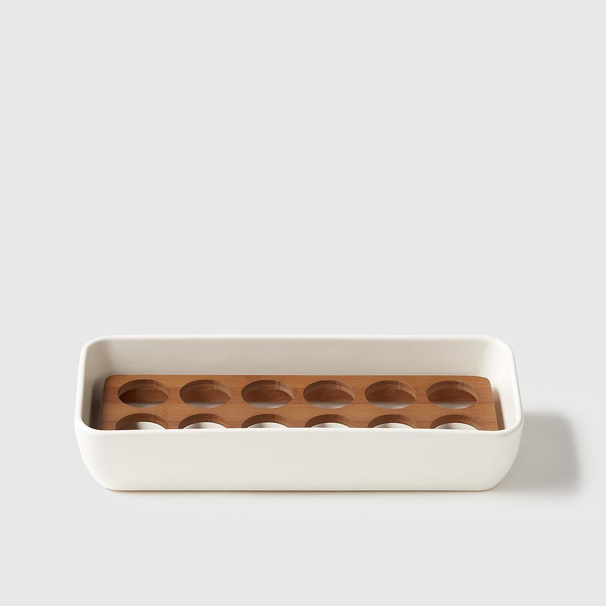 Marie Kondo Ceramic And Bamboo Egg Bin Cloud White | The Container Store