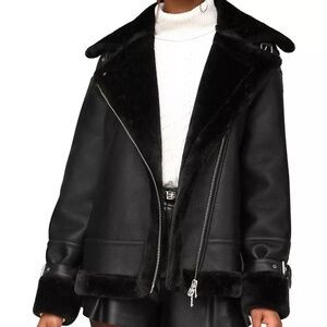 Avec Les Filles Faux Shearling Moto Jacket, Size L, NWT | Poshmark
