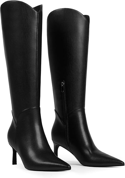 Women Knee High Boots Pointed Toe Kitten Heel Tall Boots for Women Side Zipper Fall Knee High Boo... | Amazon (US)