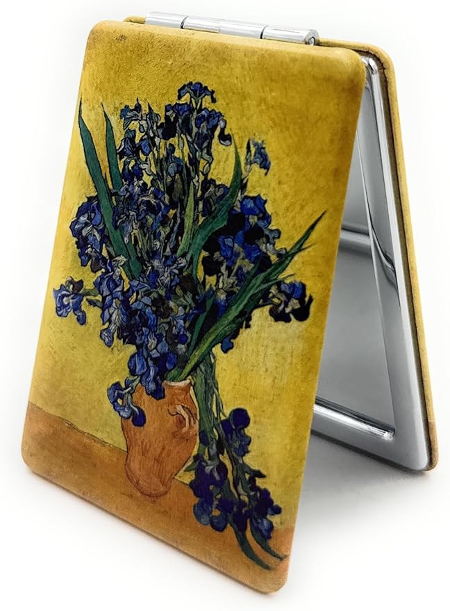 Irises Mirror Compact Floral Traval Mirror Yellow with Green Flowers Pocket Cosmetic Mirrors for ... | Amazon (US)