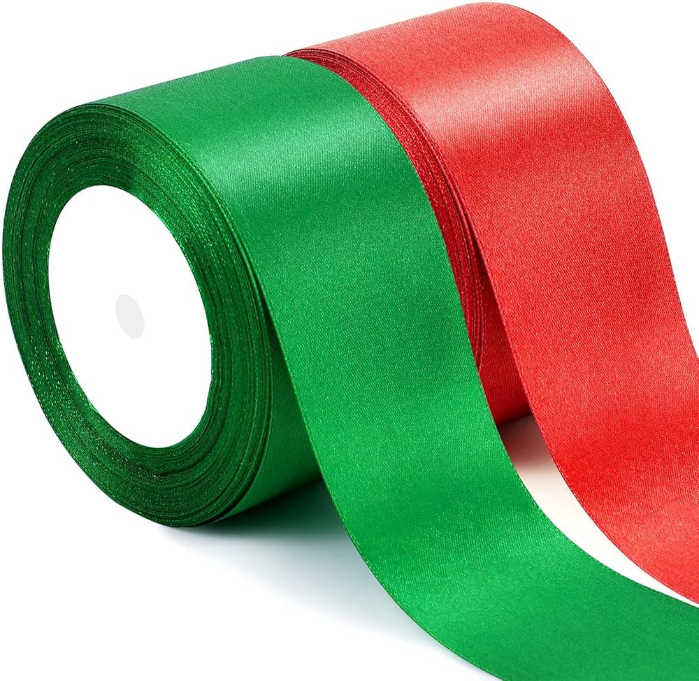 2 Rolls 50 Yard Christmas Ribbon, 2 Inch Gift Wrapping Ribbon Double Faced Polyester Ribbon Solid... | Amazon (US)