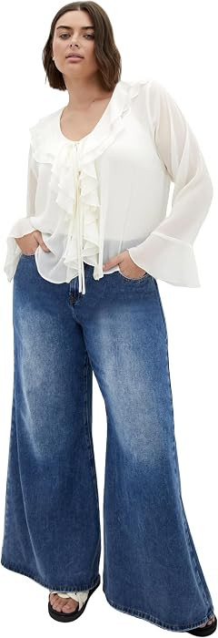 City Chic Women's Plus Size Top - Luscious Sheer Ruffles | Amazon (US)