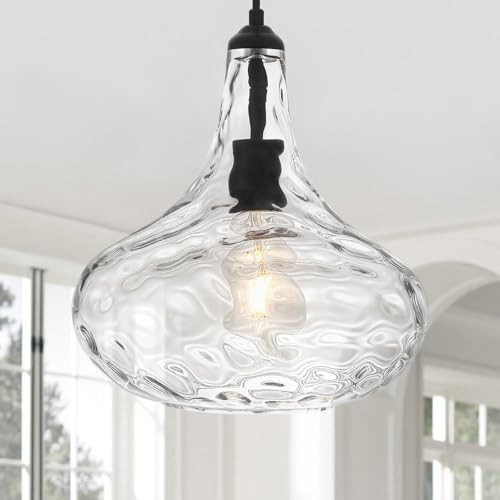 SUNVKWEY 11" Large Glass Pendant Lights for Kitchen Island,Blown Glass Pendant Light Fixture,1 Light Black Farmhouse Hanging Light for Hallway,Bedroom, Living Room Tall 14 inch | Amazon (US)