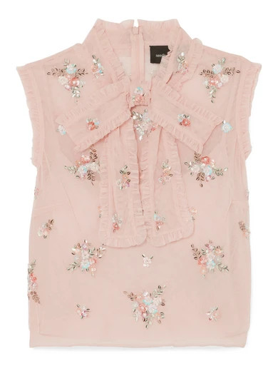Needle & Thread - Rainbow Ditsy Embellished Ruffled Tulle Top - Blush | NET-A-PORTER (US)