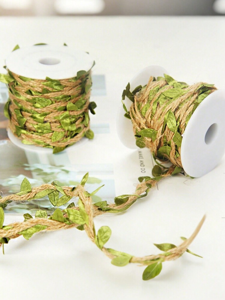 SHEIN 10M/5M Artificial Green Leaf Vine Ribbon Roll - Simulated Burlap Woven Plants Decor For Jungle Party, Wedding, Garden, Staircase, Valentine's | SHEIN