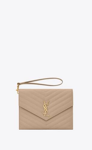 envelope clutch with a front flap pouch made with metal-free tanned leather and organic cotton li... | Saint Laurent Inc. (Global)