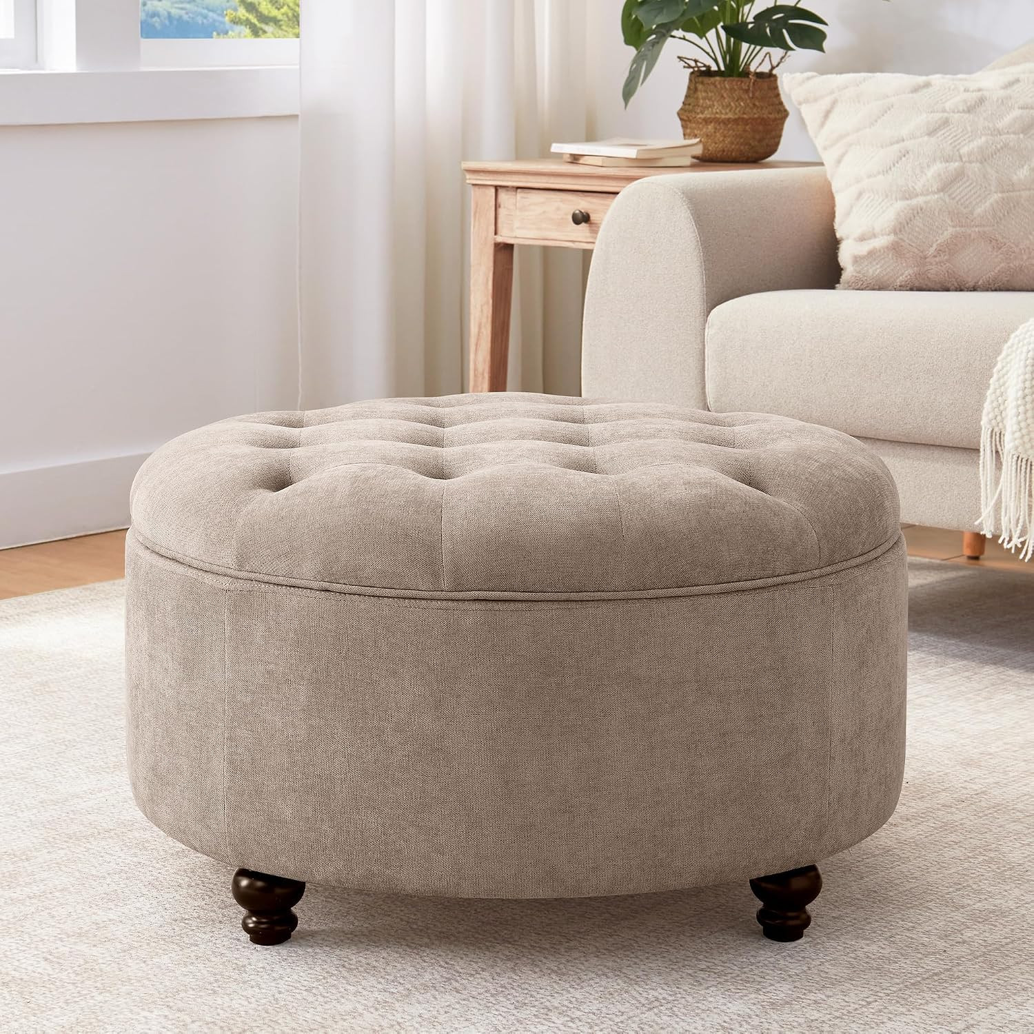 30-Inch Round Storage Ottoman, Modern Button Tufted Coffee Table with Removable Top, Upholstered ... | Amazon (US)