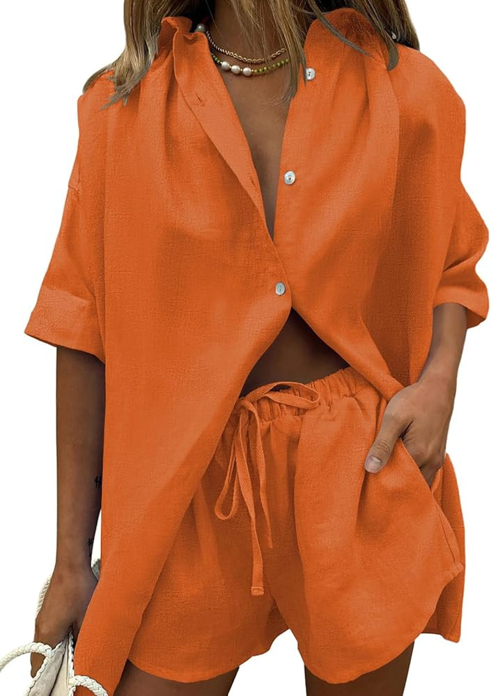 Fixmatti Women 2 Piece Outfit Summer Short Sleeve Top and Shorts Sweatsuit Set | Amazon (US)