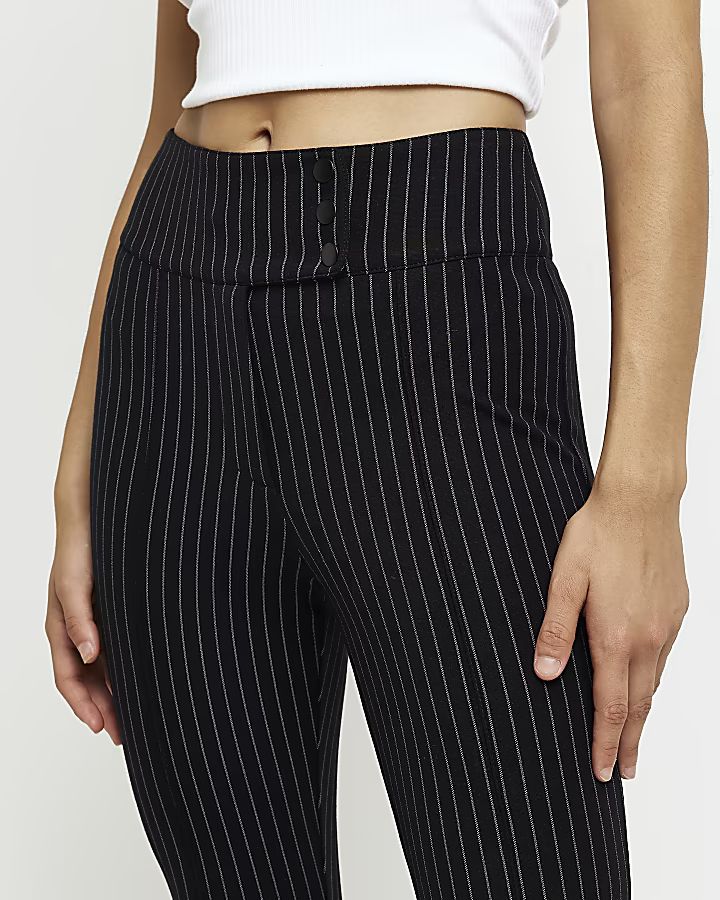 Navy ponte striped straight trousers | River Island (UK & IE)