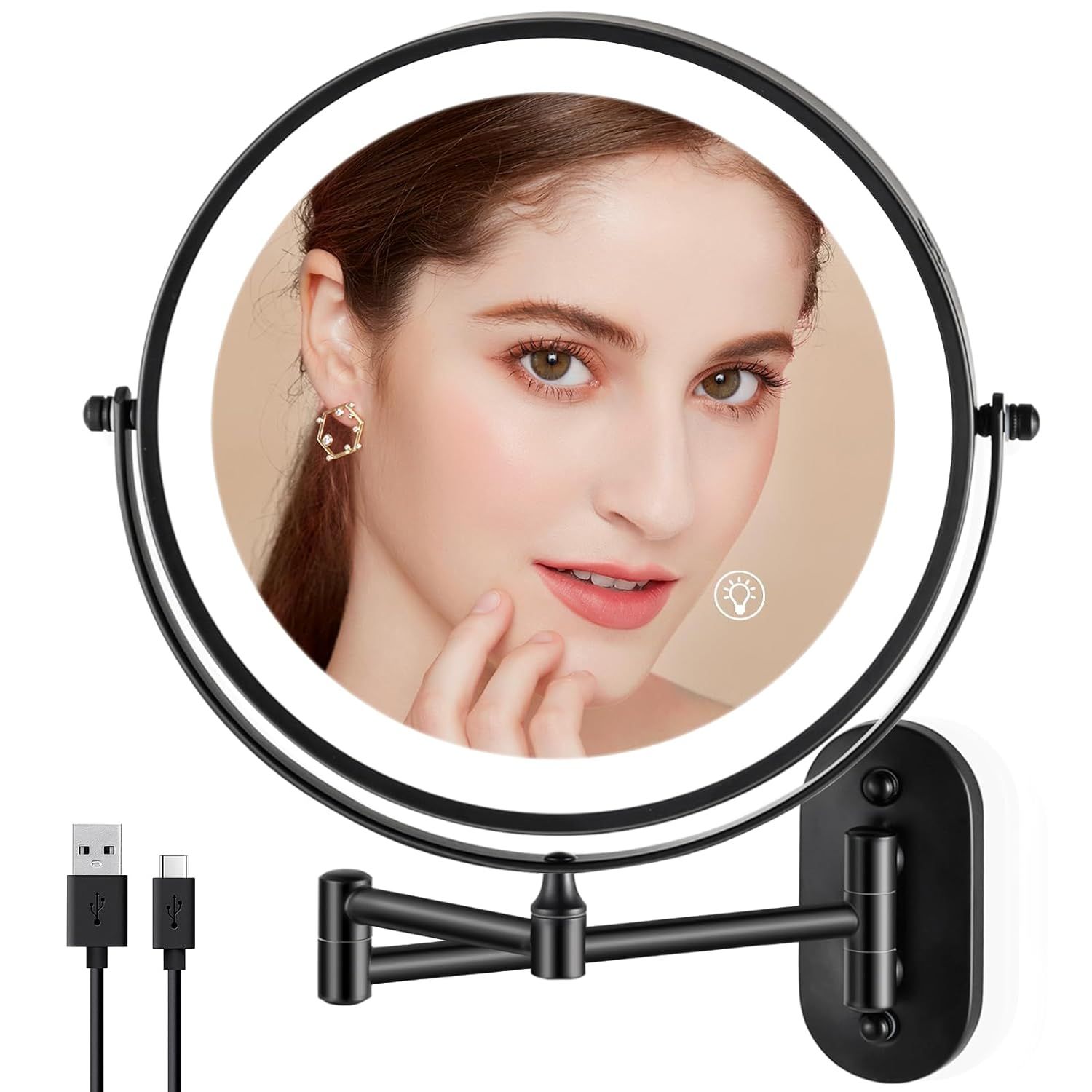 Rechargeable Wall Mounted Makeup Mirror, 8.5 inch Double-Sided 1/10x Magnifying Bathroom Mirror w... | Amazon (US)