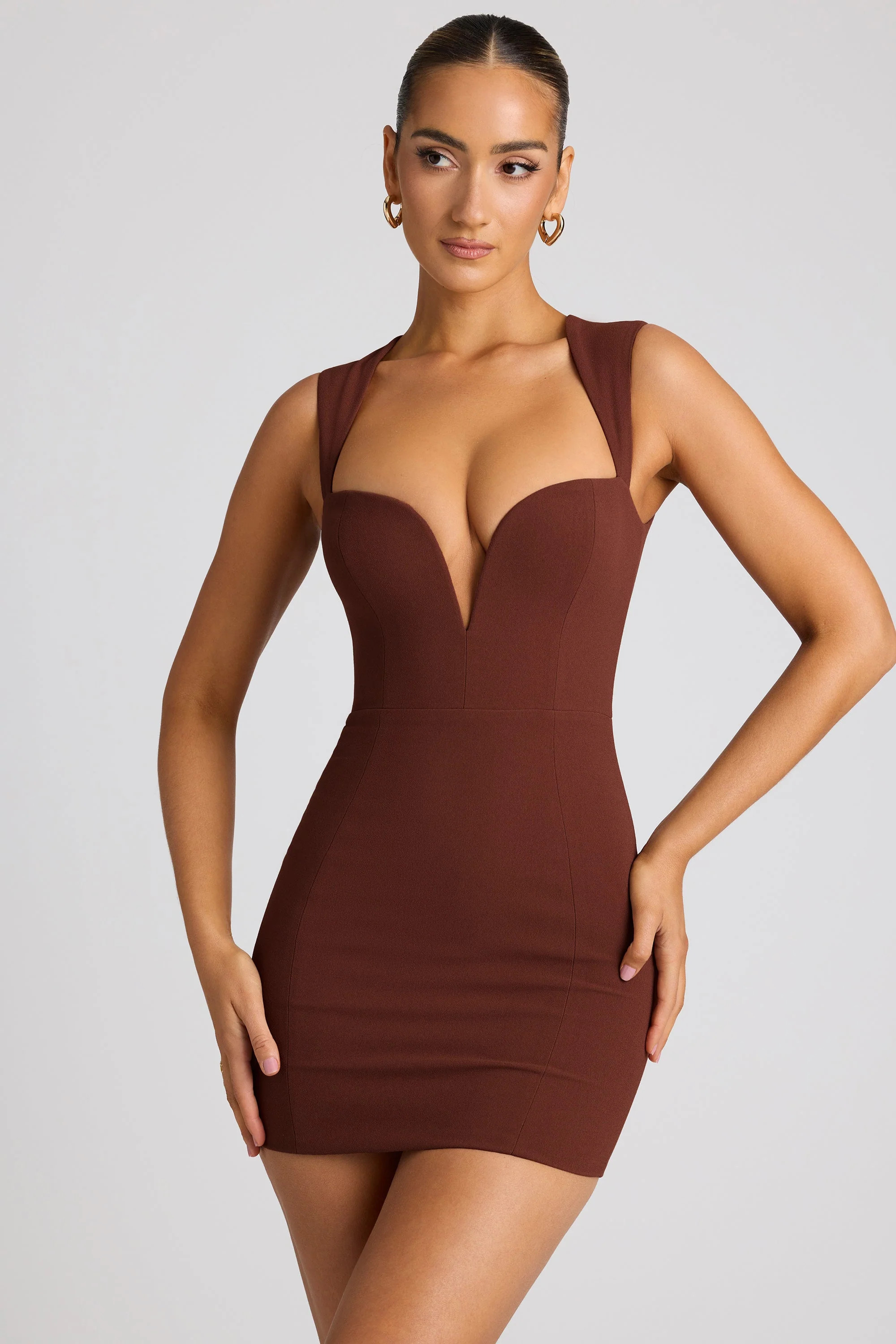Heart Cut Out Mini Dress in Chocolate Brown | Oh Polly