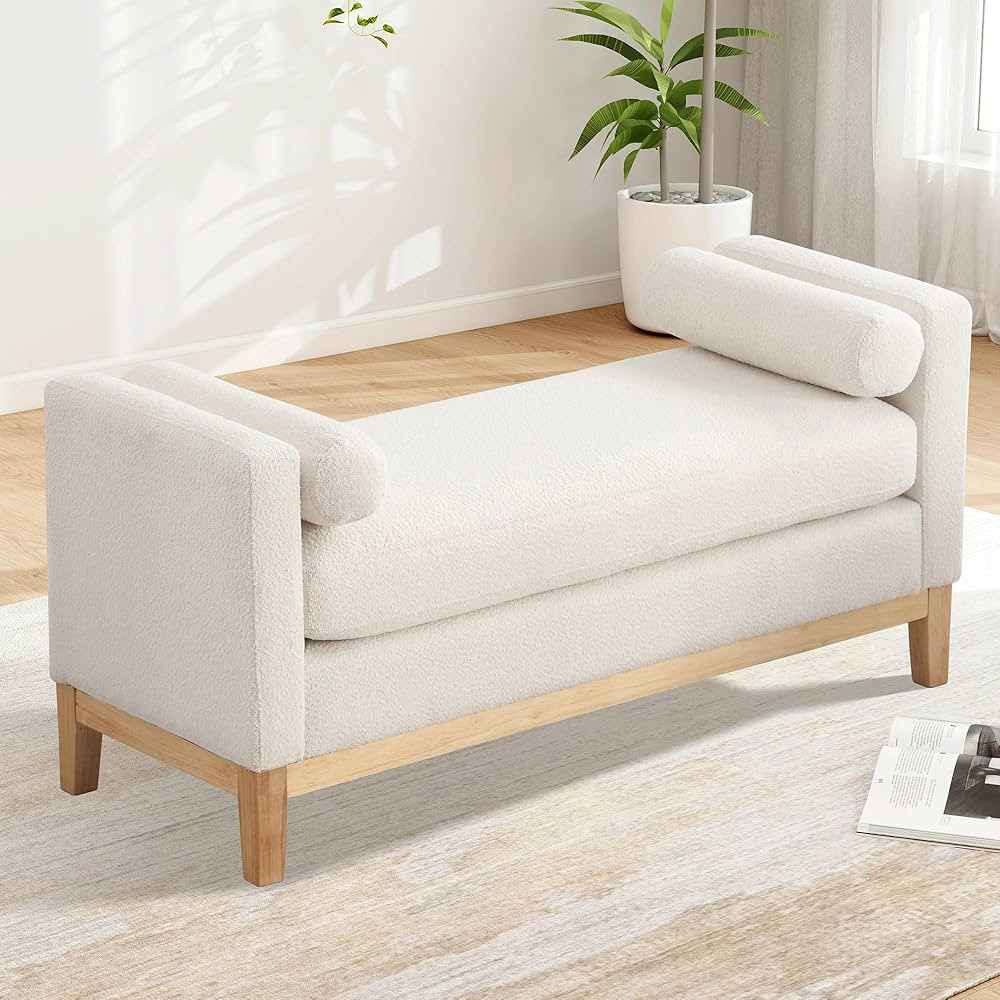 Aoiy & Wifon 53.54" W End of Bed Bench, Upholstered Boucle Bench with Wood Legs and Pillows for B... | Amazon (US)