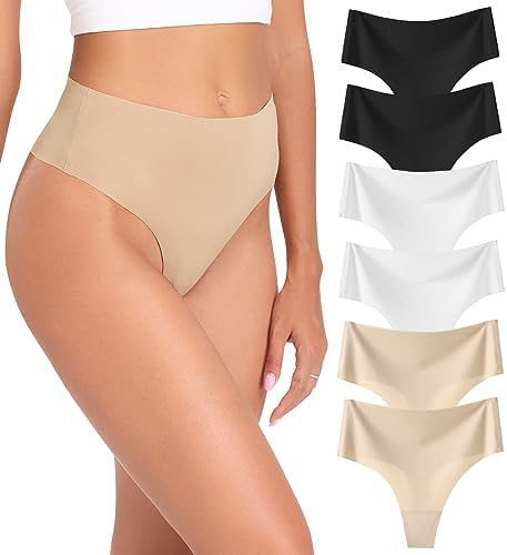 Wealurre Underwear High Waisted Thongs Panties, 6 Pack | Amazon (US)