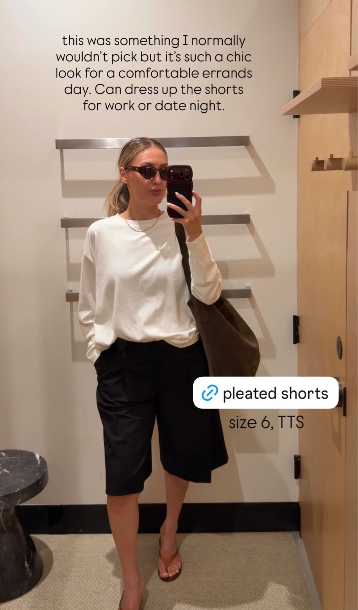 Aritzia try-on postpartum 

Black pleated shorts - size 6, TTS
White cotton long sleeve- size S/P
Cateye women’s polarized sunglasses - in coffee and crème 
Jelly sandals in caramel, TTS or size one up
Suede bucket bag - in olive, linked the new version

Aritzia haul 
Aritzia favorites 
Postpartum outfits 
Fall outfits 
Transitional fall outfits 
Madewell handbag
Prefall outfits 

@Aritzia @Madewell

#LTKxMadewell #LTKmomlife #LTKootd