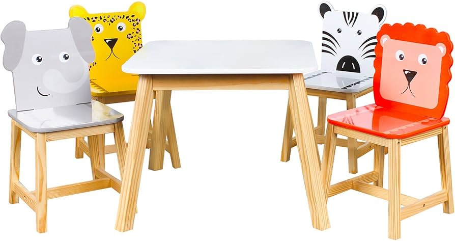 5-Piece Kids Wood Square Table and 4 Chair Set for Toddlers Arts Crafts Drawing Reading Playroom ... | Amazon (US)