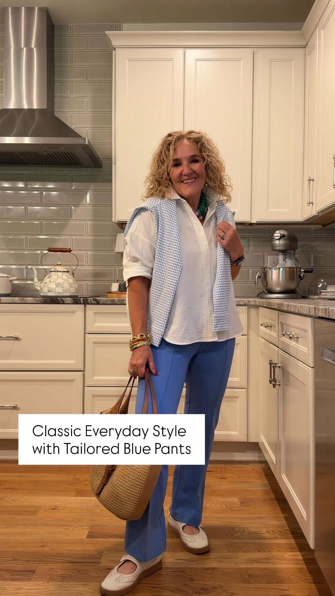This blue and white outfit is the perfect mix of polished and comfortable! The crisp white button-down, tailored blue pants, and lightweight sweater draped over the shoulders create a timeless look that’s perfect for work, travel, lunch dates, or everyday wear. Finish it with woven accessories and comfortable flats for effortless style.

💡 LTK MADE EASY
❤️ Heart = Support my posts!
🔖 Save = Get sale & restock alerts
📋 Lists = Keep favorites organized
📲 Share = Send lists and products to a friend. Hello, Christmas List!
💬 Comment = Ask me anything about what I’m wearing. :-)

#LTKootd #LTKSeasonal #LTKOver40