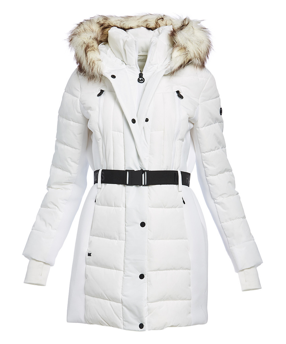 White Belted Puffer Jacket - Women | zulily