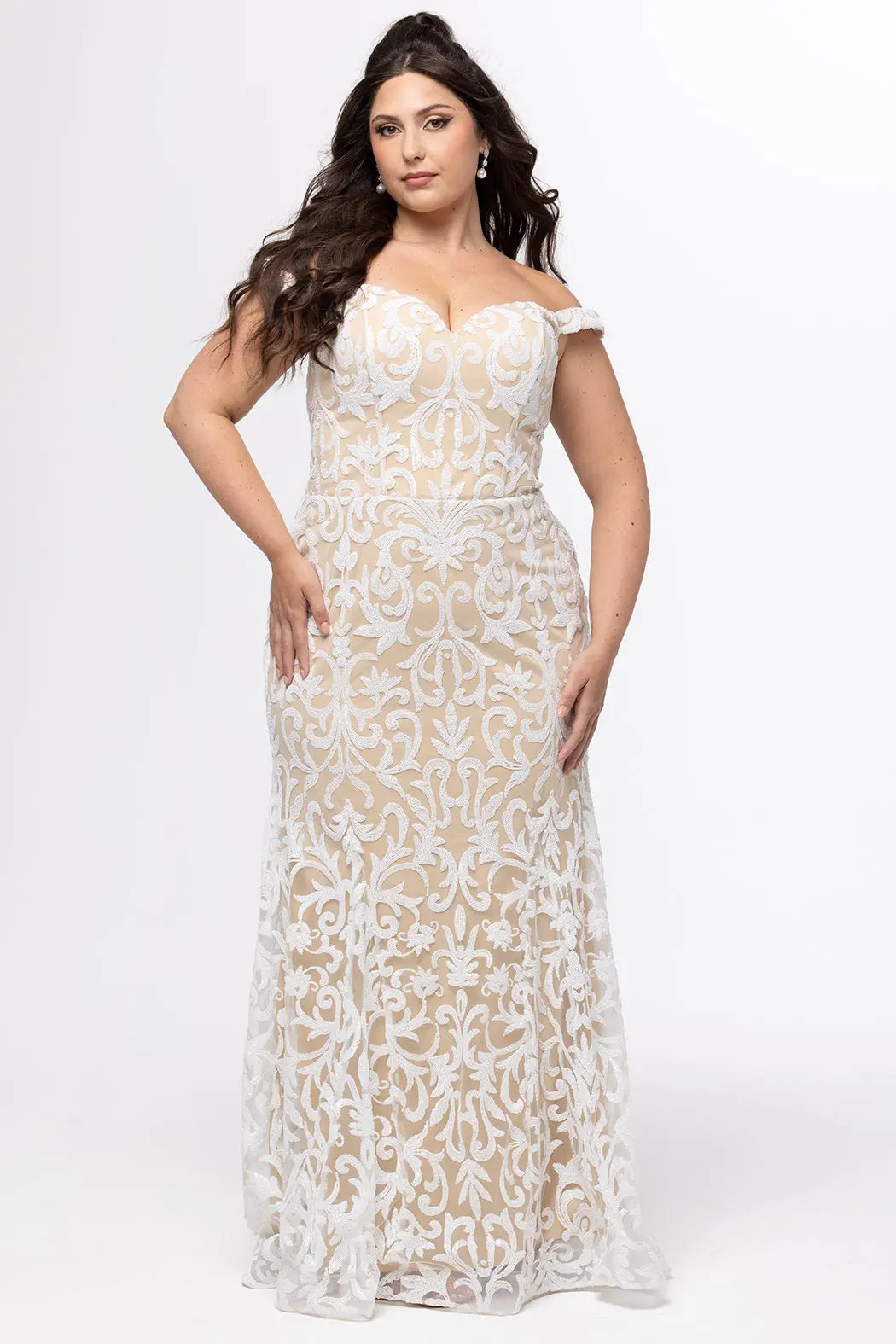 Celebrations by Sydney's Closet Plus Size Sequin Mermaid Dress in Ivory/nude at Nordstrom, Size 18 | Nordstrom