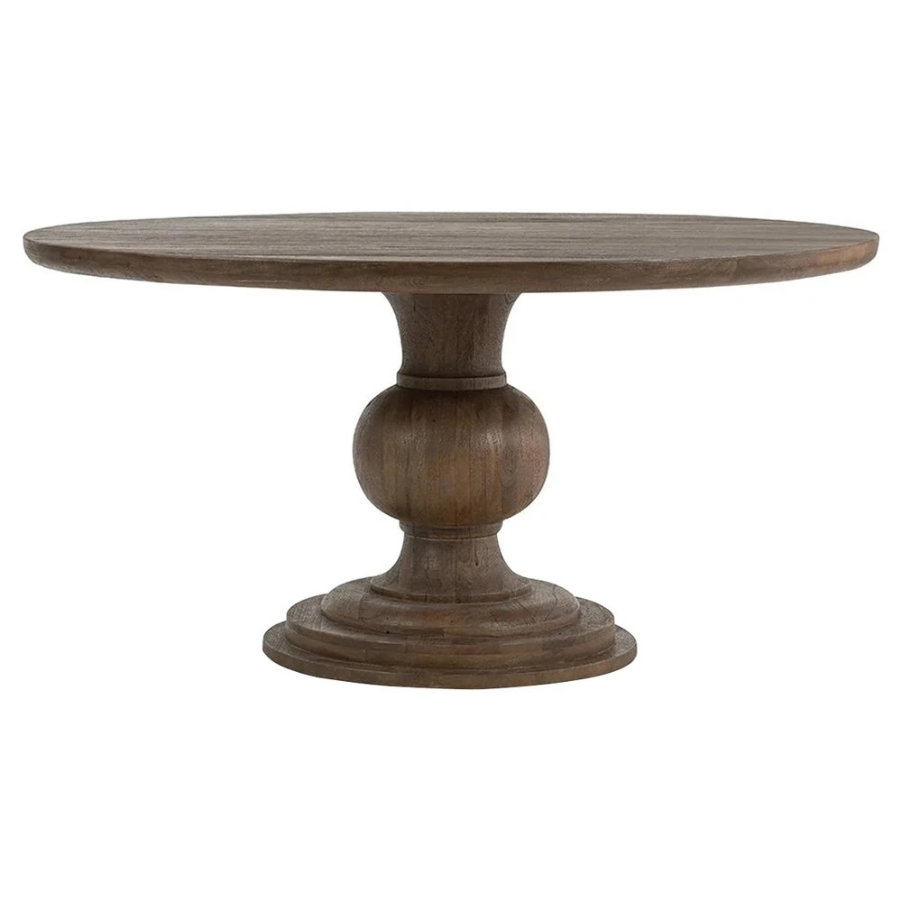 Beatrix Updated Traditional Brown Mango Wood Round Dining Table - 60" | Kathy Kuo Home