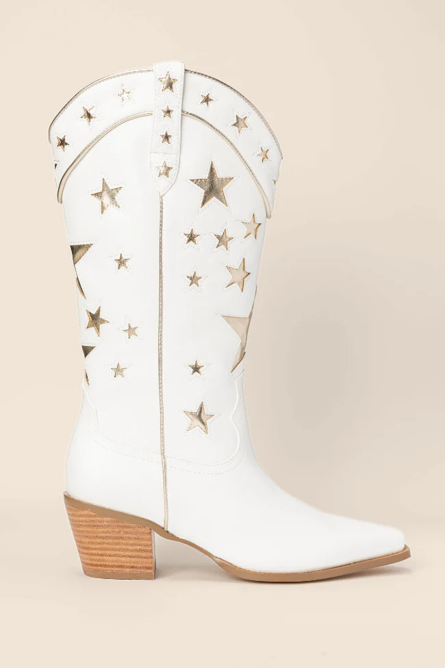 Dollie White and Gold Metallic Star Boots SALE | Pink Lily