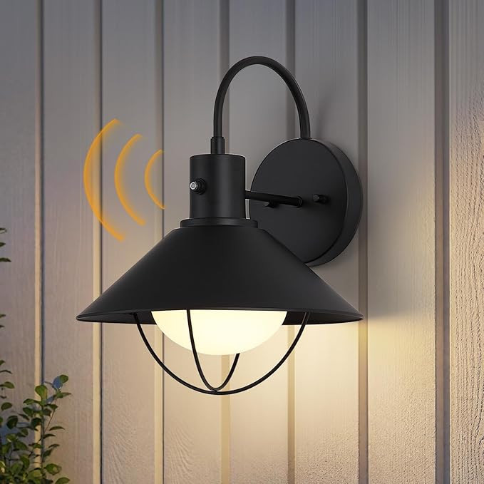 Automatic Dusk to Dawn Outdoor Wall Light, 12-inch Classic Matte Black Porch Light, Wet Rated for... | Amazon (US)