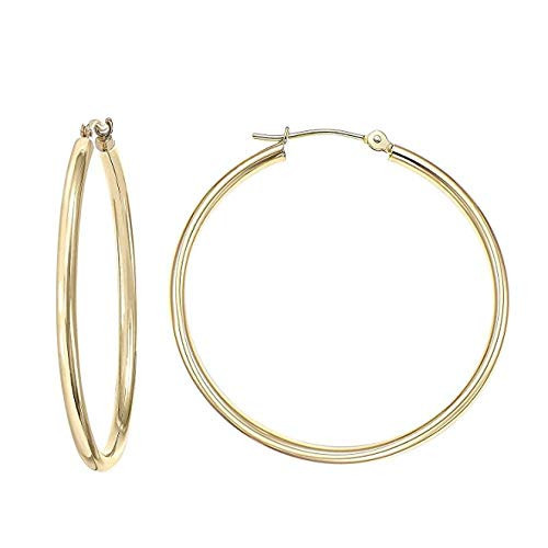 14k Yellow Gold Classic Shiny Polished Round Hoop Earrings, 2mm tube (45mm (1.8 inch))… | Amazon (US)