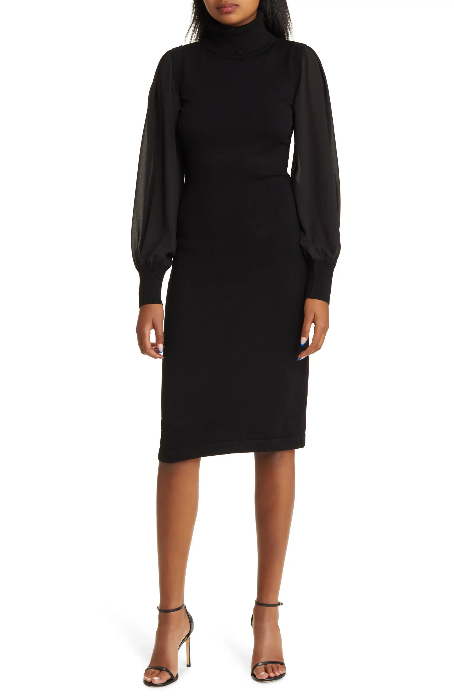 Vince Camuto Chiffon Long Sleeve Turtleneck Sweater Dress | Nordstrom | Nordstrom