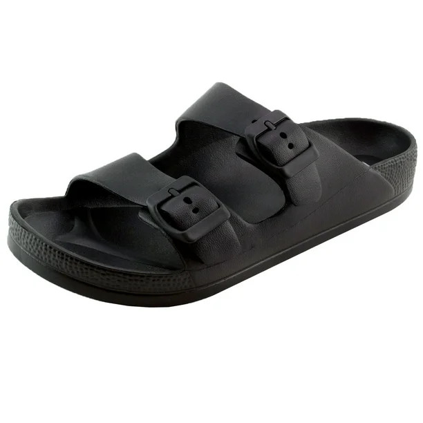 SNJ Women's Lightweight Comfort Soft Slides EVA Adjustable Double Buckle Flat Sandals | Walmart (US)