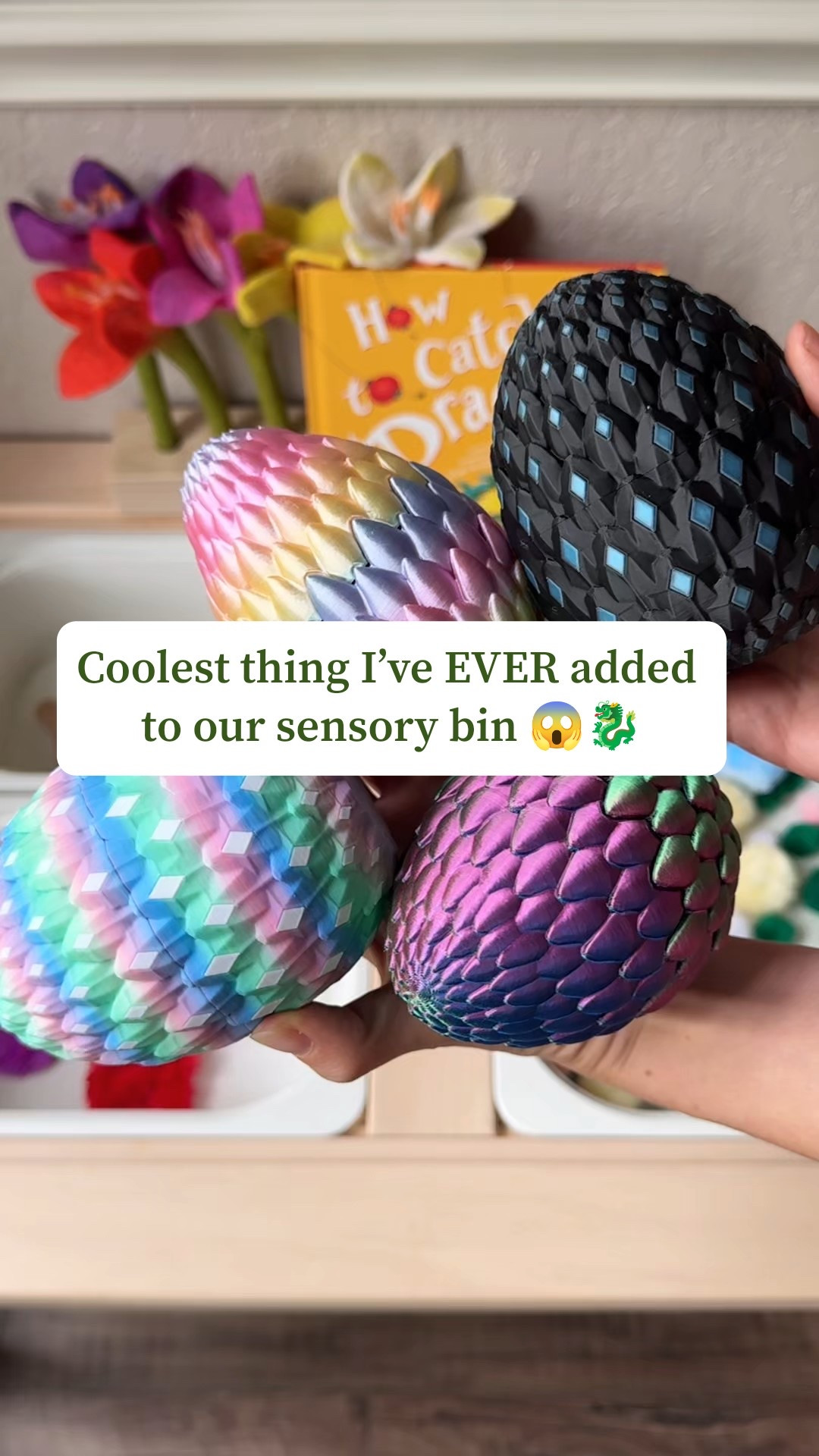 This sensory bin setup is next level 🐉✨ These 3D printed dragon eggs open to reveal the cutest little dragons inside and my toddler is obsessed! Would your kiddo love these too?
#sensoryplay #toddleractivities #dragonlover #openendedplay #toddlerfun #toyrecommendation #playideas